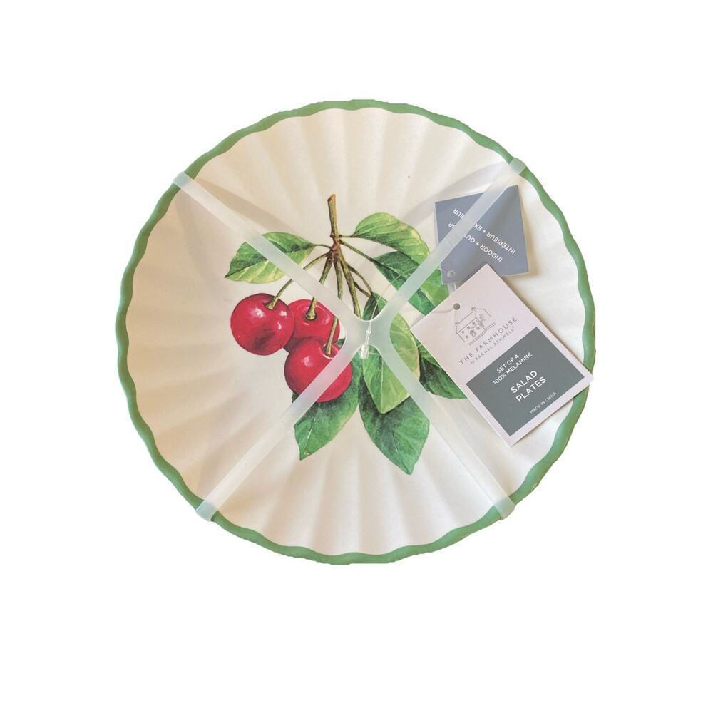 RACHEL ASHWELL MELAMINE Salad Plates Set Of 4 New‎ 8" Cherry THE FARMHOUSE